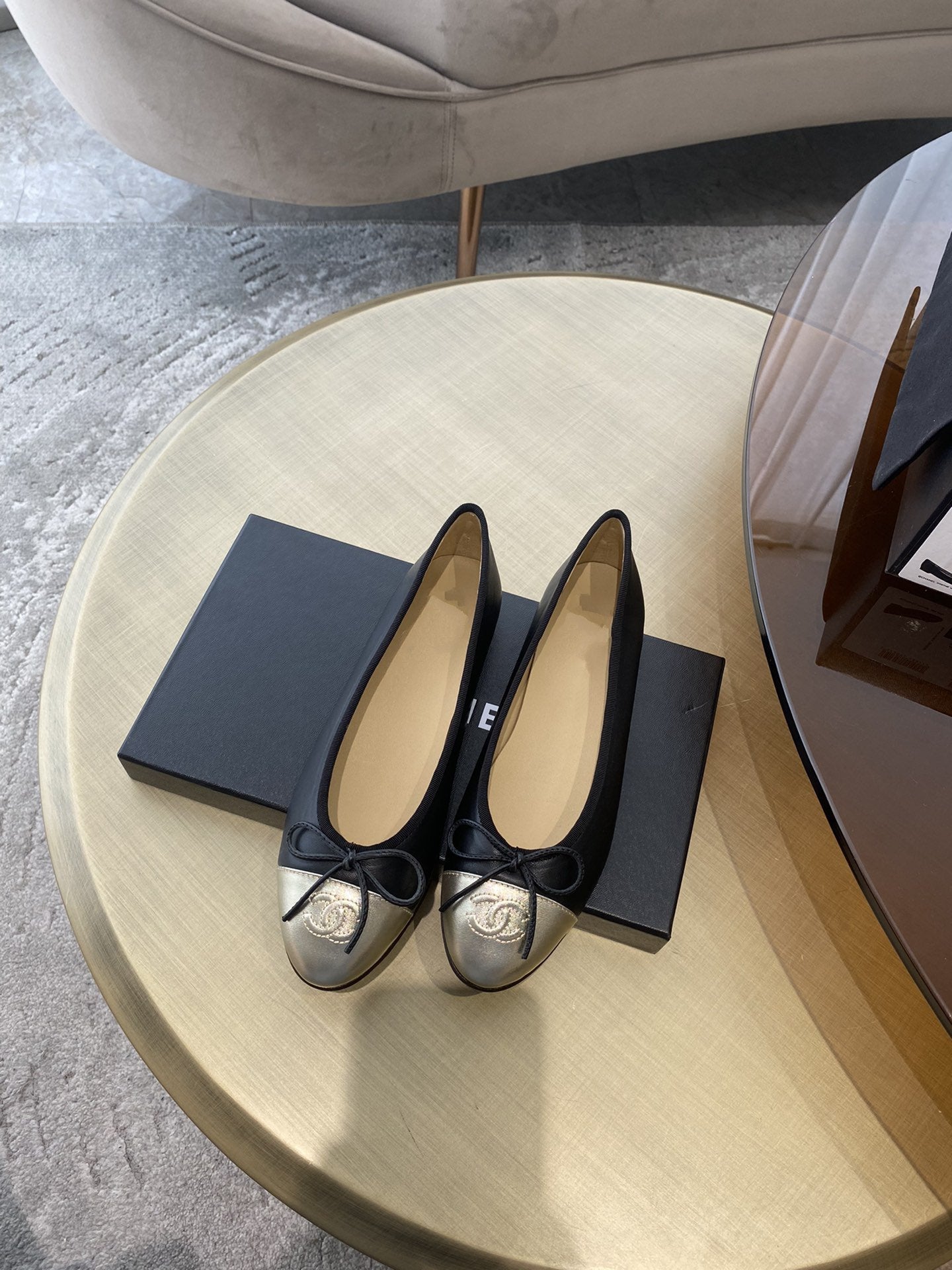 BALLET FLATS BLACK LIGHT GOLD LAMBSKIN