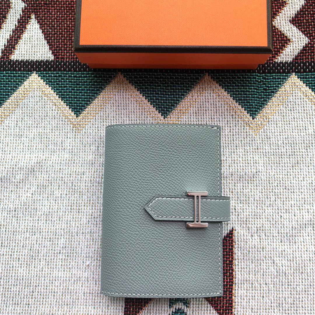 BEARN COMPACT WALLET 12 IN RHINO GRAY EPSOM LEATHER