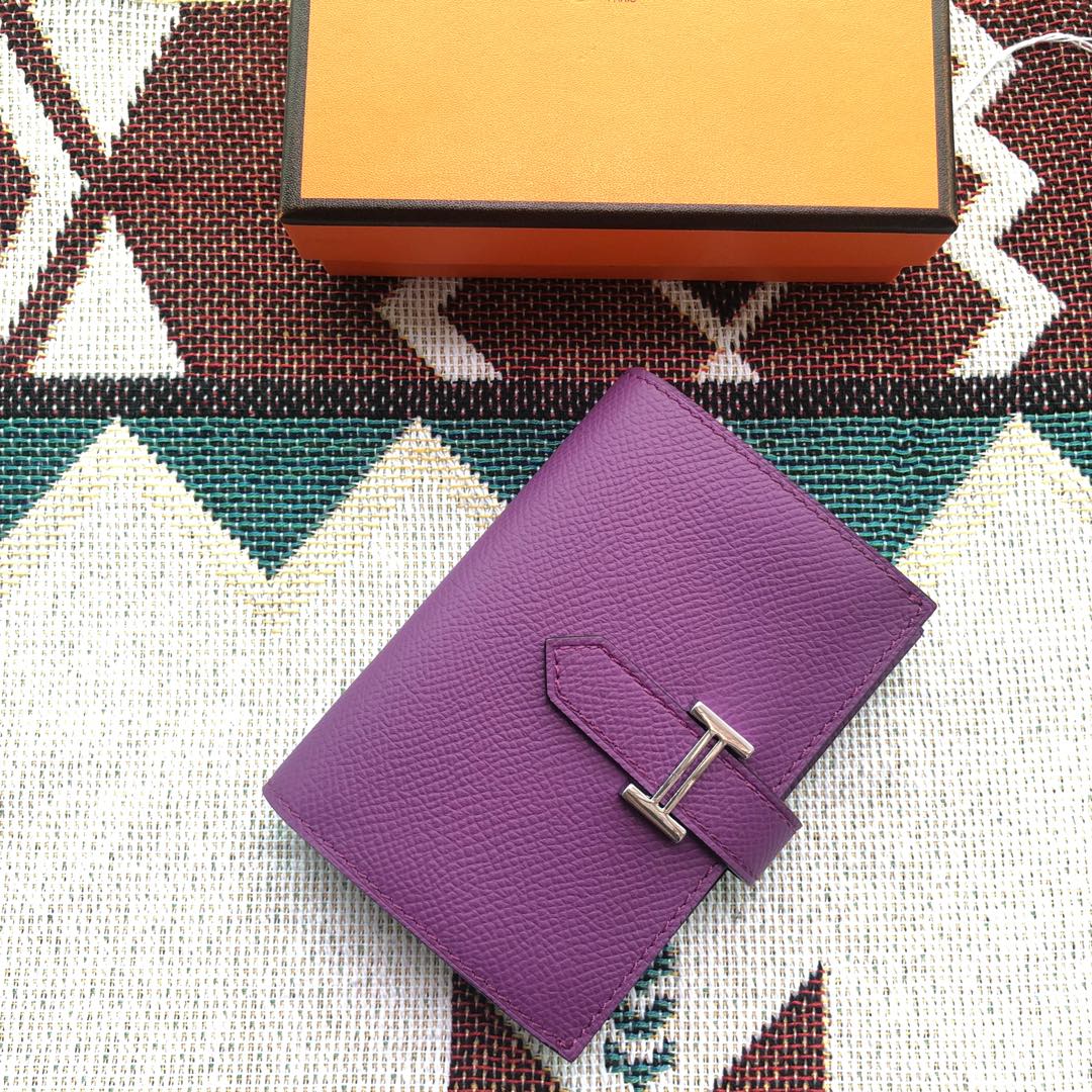 BEARN COMPACT WALLET 12 IN VIOLET PURPLE EPSOM LEATHER