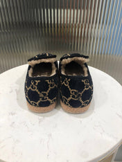 GG HORSEBIT LOAFER IN BLACK MIX YELLOW WOOL AND LAMB FUR LINING