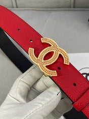 CC 26S BELT 30 MM IN RED CALFSKIN STONE EMBELLISHED GOLD TONE 661123