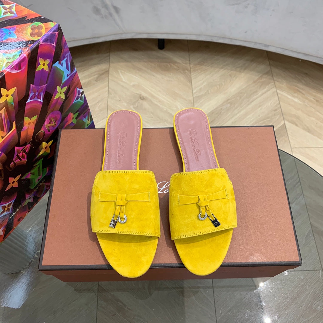 Summer Charms Sandals in Yellow Suede Pink Lambskin