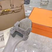 PREMIERE 70 SANDAL IN PALE GRAY SUEDE WITH CRYSTALS