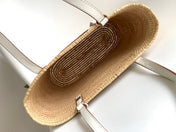 LOEWE 25S BASKET BAG 30 IN NATURAL MIX WHITE RAFFIA CALFSKIN SHOULDER STRAP