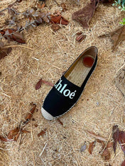CHLOÉ 26S ESPADRILLE LOAFERS IN BLACK CANVAS
