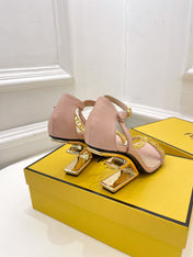 FENDI HIGH-HEELED 85 MM SANDALS IN LIGHT PINK LAMBSKIN WITH GOLD HARDWARE