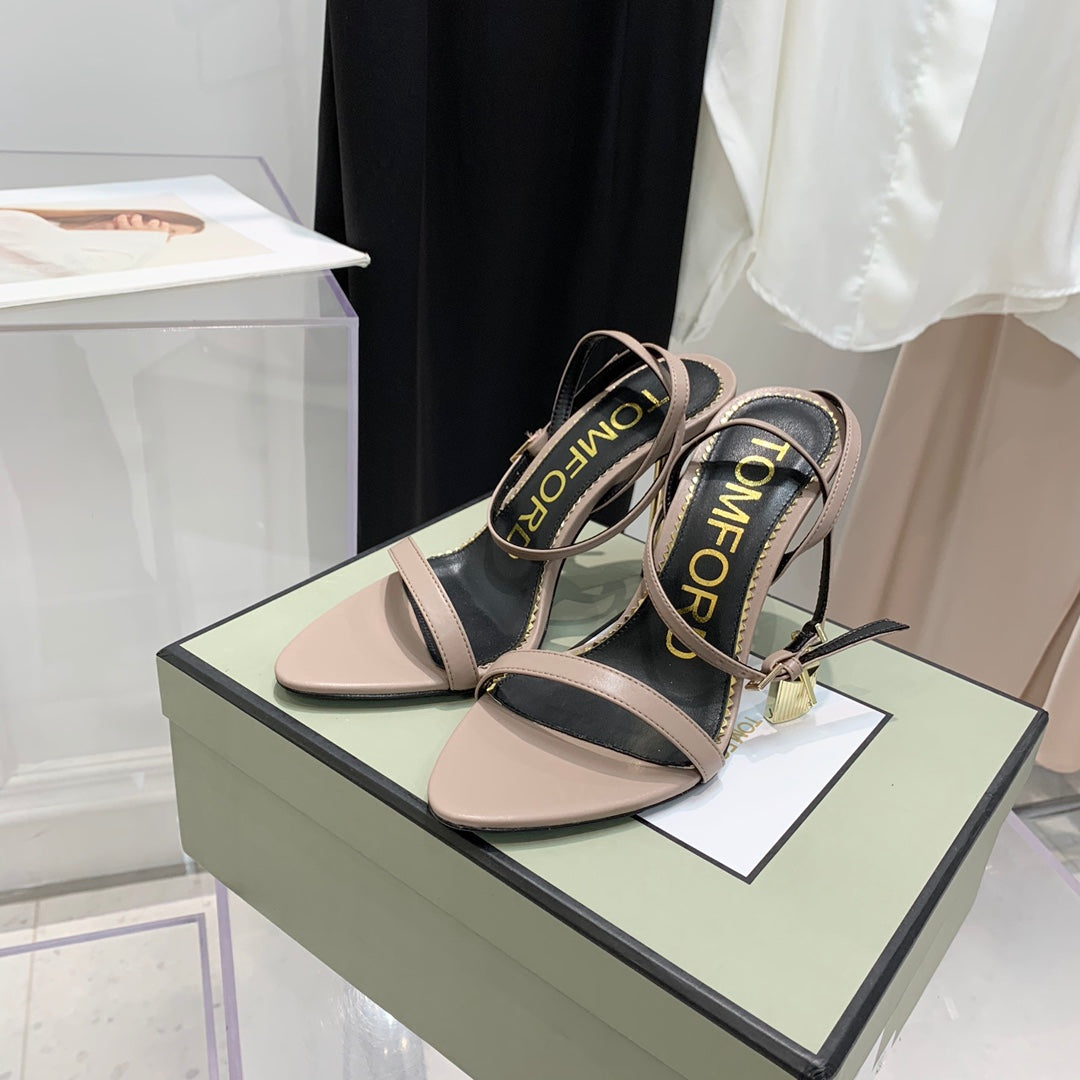 PADLOCK HIGH HEEL 10 CM SANDAL IN DUSTY PINK SHEEPSKIN