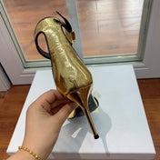 BALMAIN 25S UMA HEELED SANDALS 105MM IN GOLD CALFSKIN