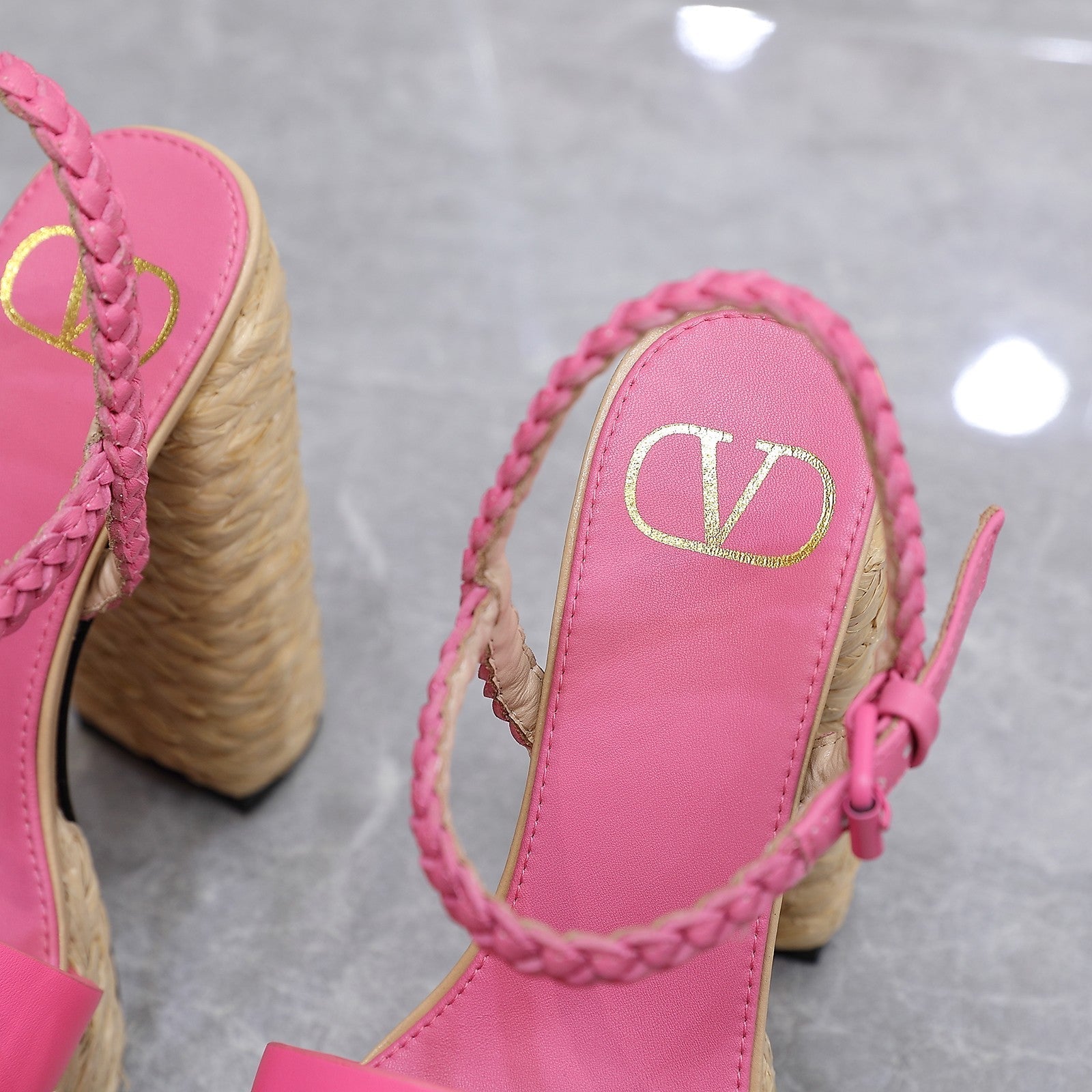VLTN ESPADRILLE WEDGE SANDALS 25S 130 MM IN PINK LAMBSKIN
