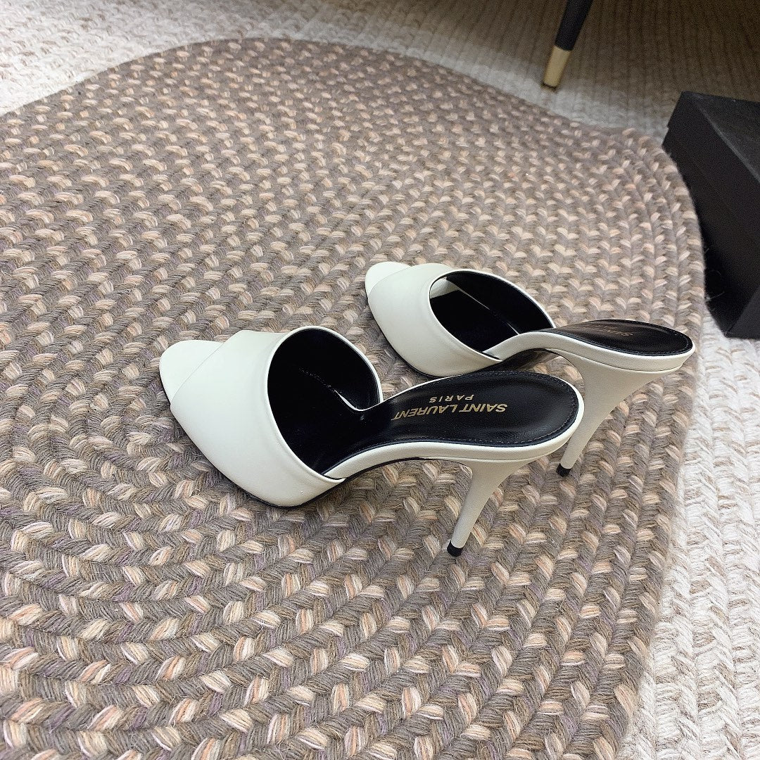 LA 16 HEELED MULES IN WHITE SMOOTH LAMBSKIN
