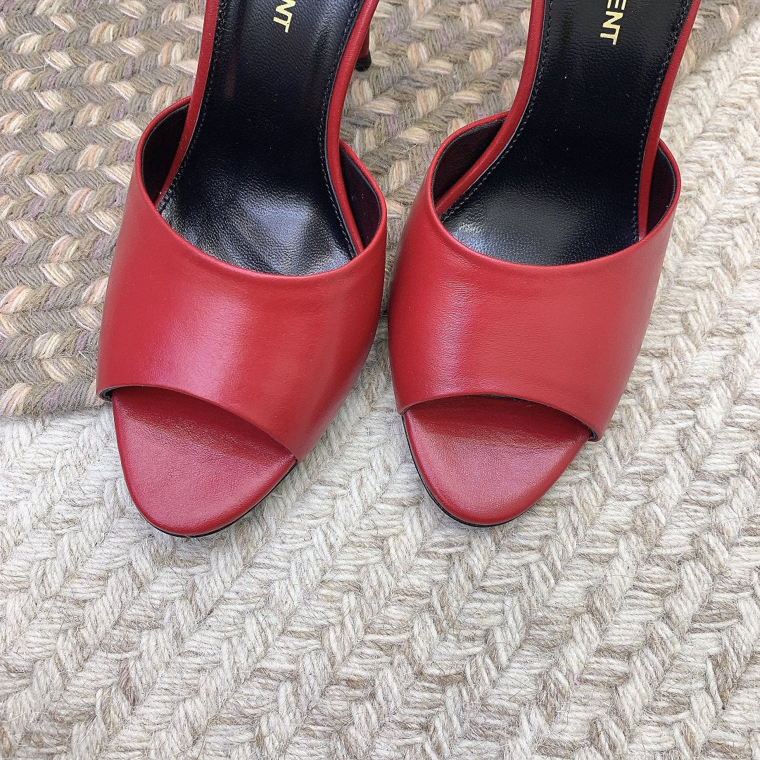 LA 16 HEELED MULES IN RED SMOOTH LAMBSKIN
