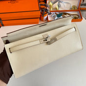 KELLY CUT 31 IN BEIGE CREAM CALFSKIN WITH SILVER HARDWARE