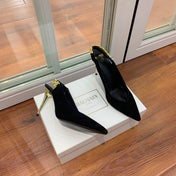 BALMAIN 26S SLINGBACK 95 MM IN BLACK SUEDE WITH GOLD HARDWARE