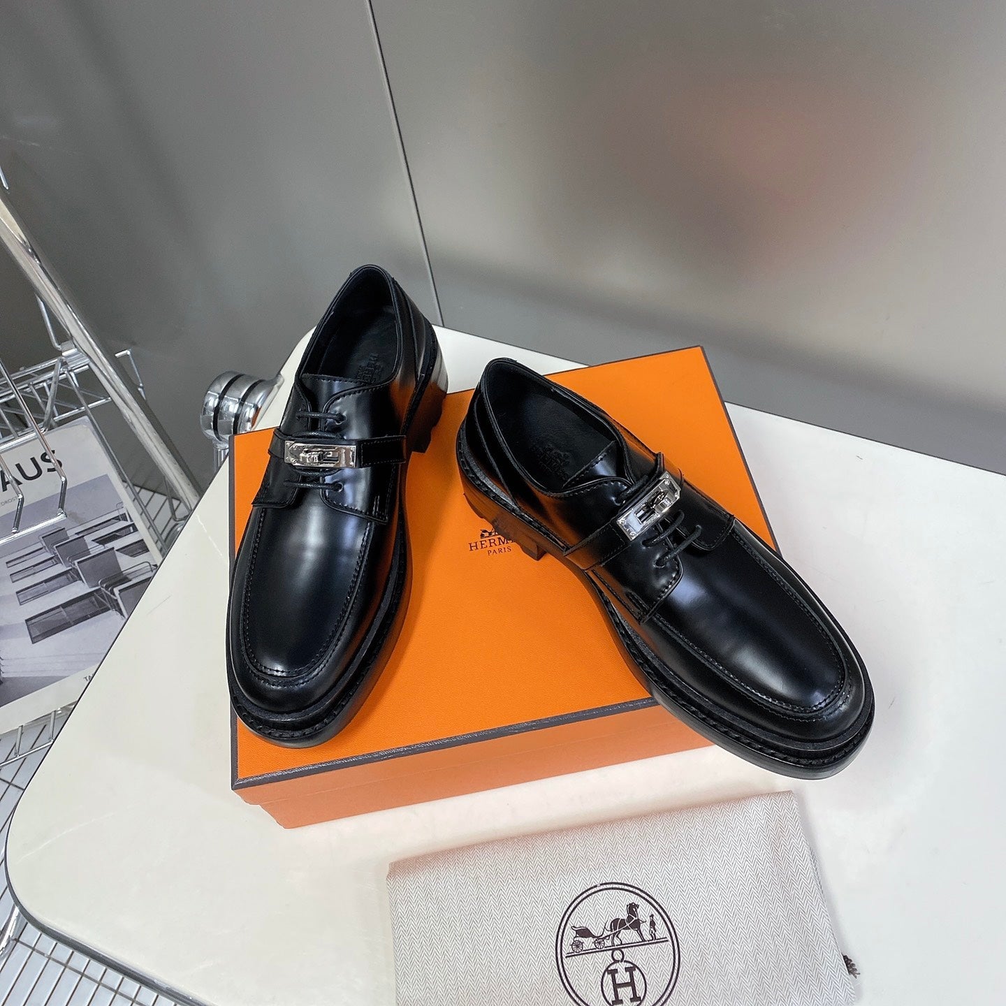 HM 25S LOAFER IN BLACK LAMBSKIN WITH SILVER HARDWARE