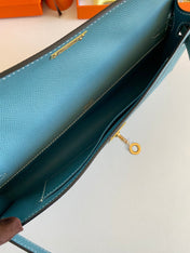 KELLY CUT 31 IN AZURE BLUE CALFSKIN WITH GOLD HARDWARE