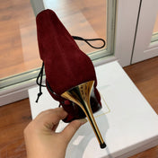BALMAIN 25S HIGH HEELS 95MM IN OXBLOOD SUEDE WITH PEARL