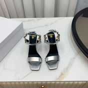 BALMAIN 25S HIGH HEELS WITH B METAL DETAIL 95MM IN SILVER CALFSKIN