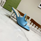 GG HIGH HEELS BLONDIE 75 IN SKY BLUE LAMBSKIN WITH GOLD HARDWARE