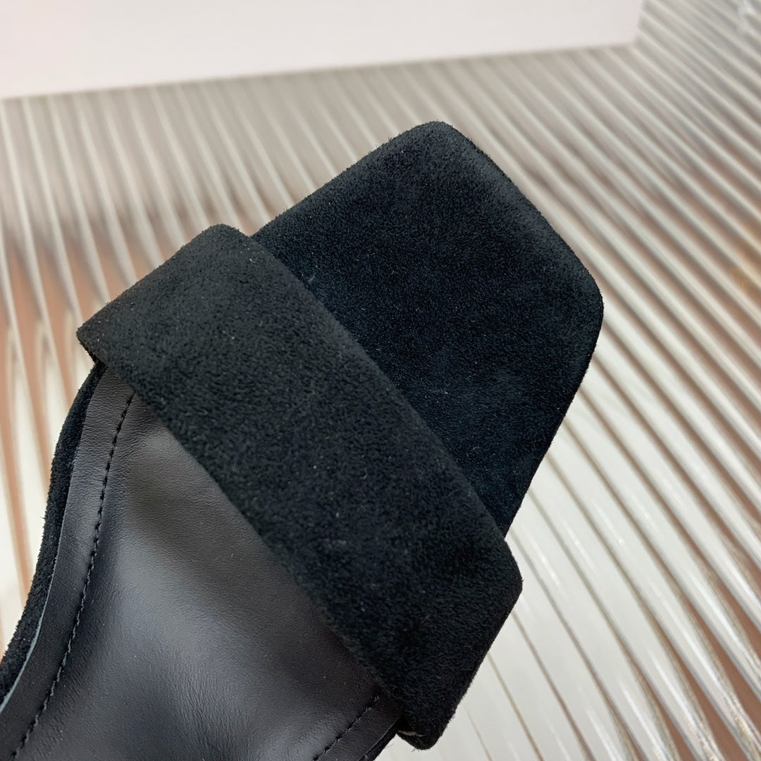 BALMAIN 25S CROSSOVER STRAP HIGH HEELS 95MM IN BLACK SUEDE