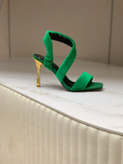 BALMAIN 25S MONETA HEELED SANDALS 95MM IN DARK GREEN VELVET