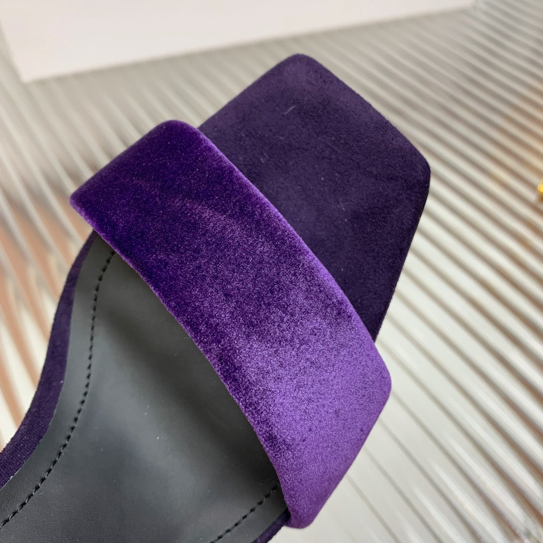 BALMAIN 25S MONETA HEELED SANDALS 95MM IN DEEP PURPLE VELVET