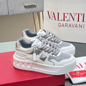 VALENTINO 25S GARAVANI ONE STUD XL PLATFORM SNEAKERS IN WHITE MIX GREY LAMBSKIN STYLE 3