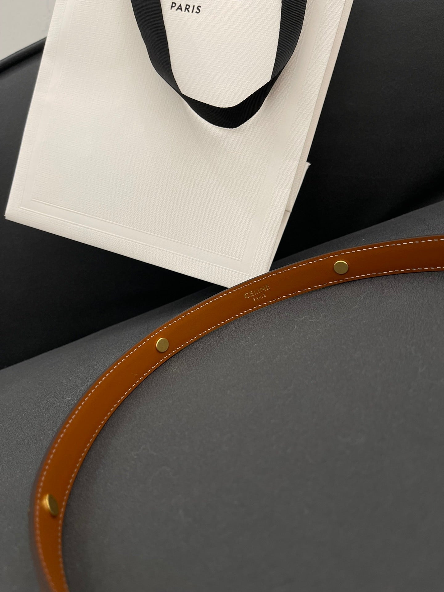 CL SMALL 18 MM TRIOMPHE BELT IN TAURILLON BRONZE BROWN LEATHER GOLD HARDWARE