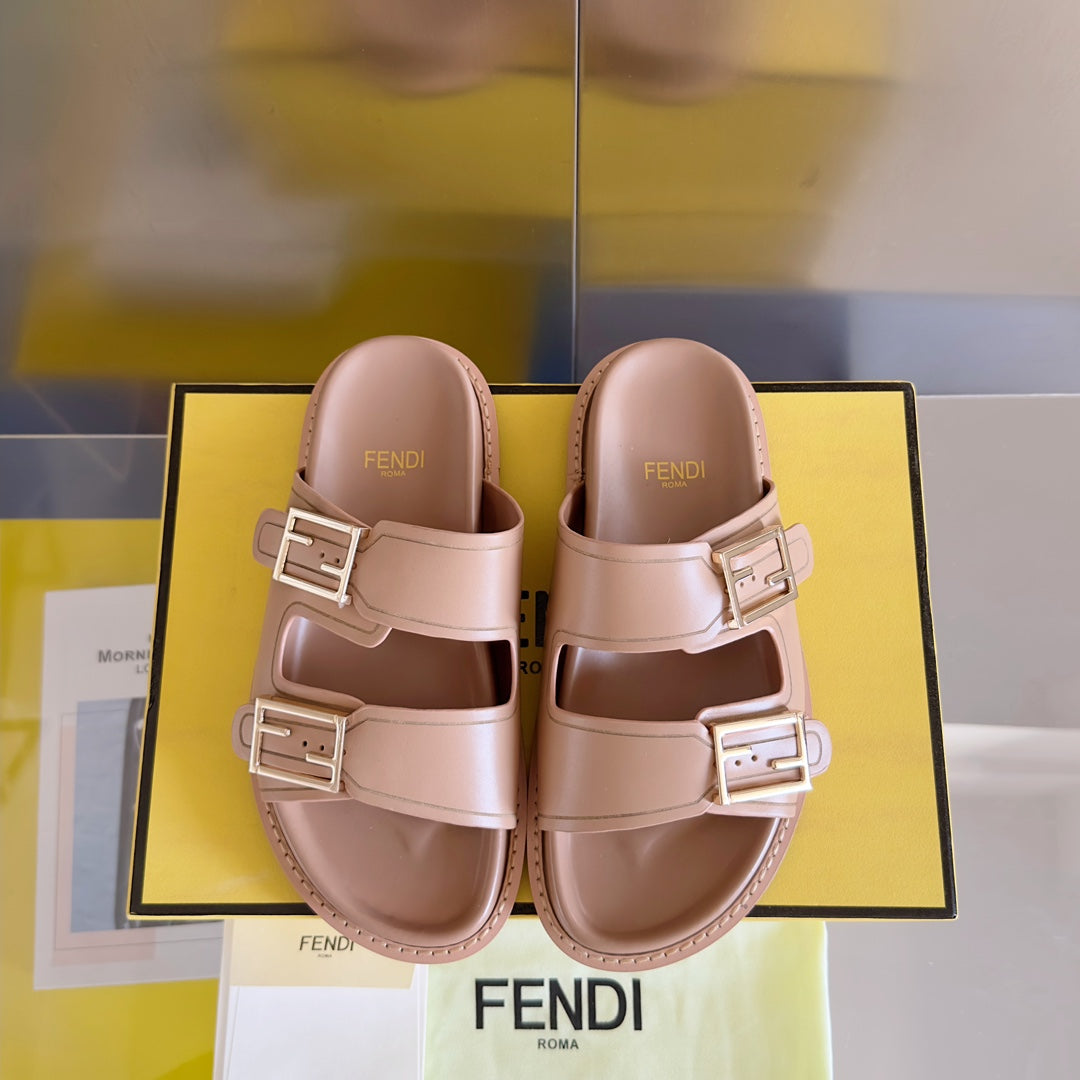FENDI BAGUETTE DAD SANDALS IN BUFF BROWN CALFSKIN