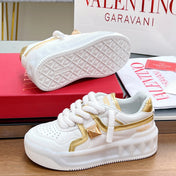 VALENTINO 25S GARAVANI ONE STUD XL PLATFORM SNEAKERS IN GOLD MIX WHITE LAMBSKIN