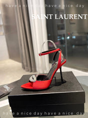 SL AYERS CRYSTAL SANDAL RED SATIN