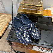 LV GLORIA FLAT LOAFER DENIM FLORAL FABRIC DARK BLUE