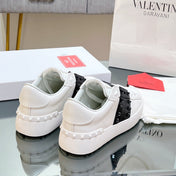 VALENTINO 25S GARAVANI ROCKSTUD UNTITLED STUDDED SNEAKERS IN WHITE MIX BLACK LAMBSKIN