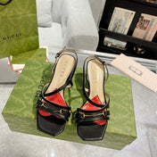 GG  CLASSIC STRAPPY HEEL SANDAL BLACK CALFSKIN