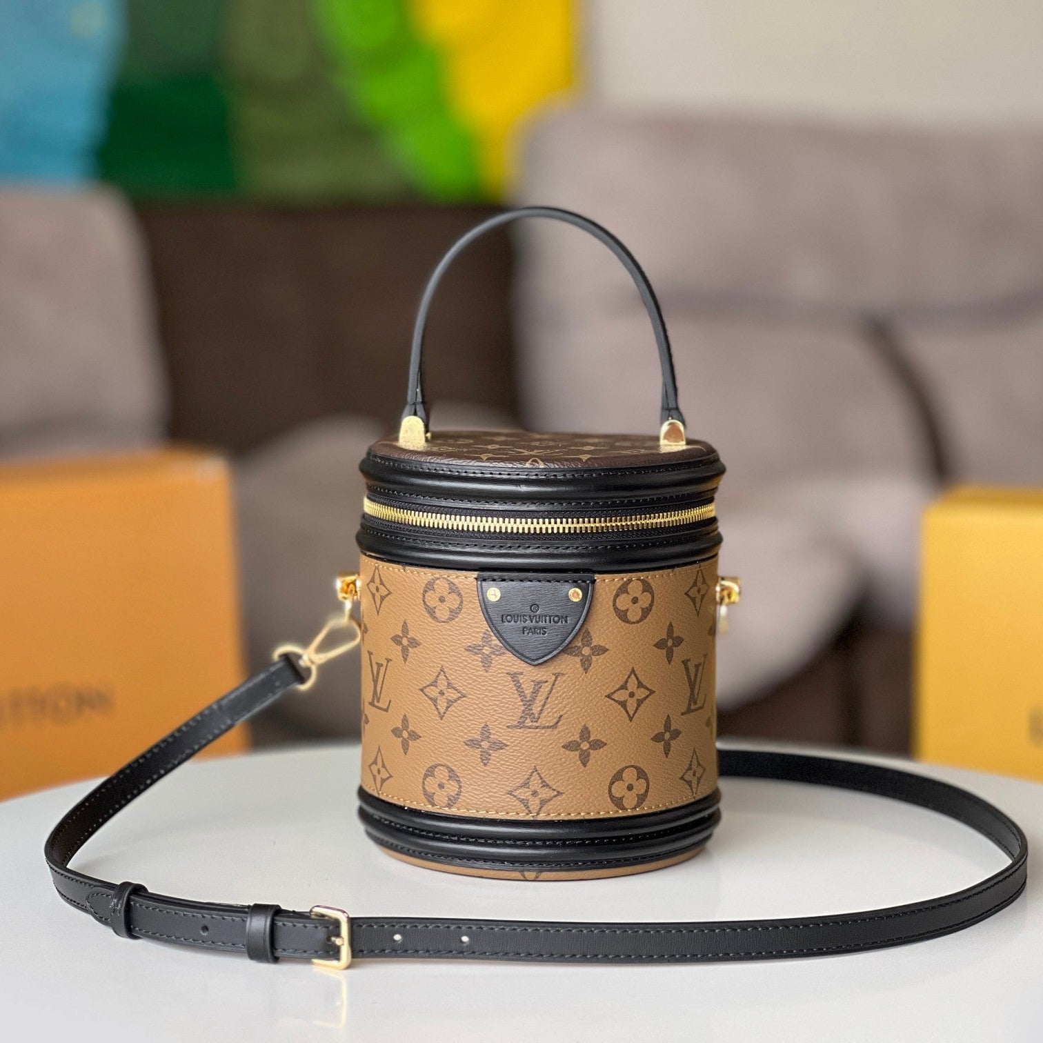 LV 25S PETIT NOE  16 IN BROWN MONOGRAM COATED CANVAS LEATHER TRIM BLACK