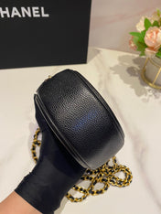 CC MINI 12 ROUND CHAIN BAG IN BLACK CALFSKIN GOLD HARDWARE