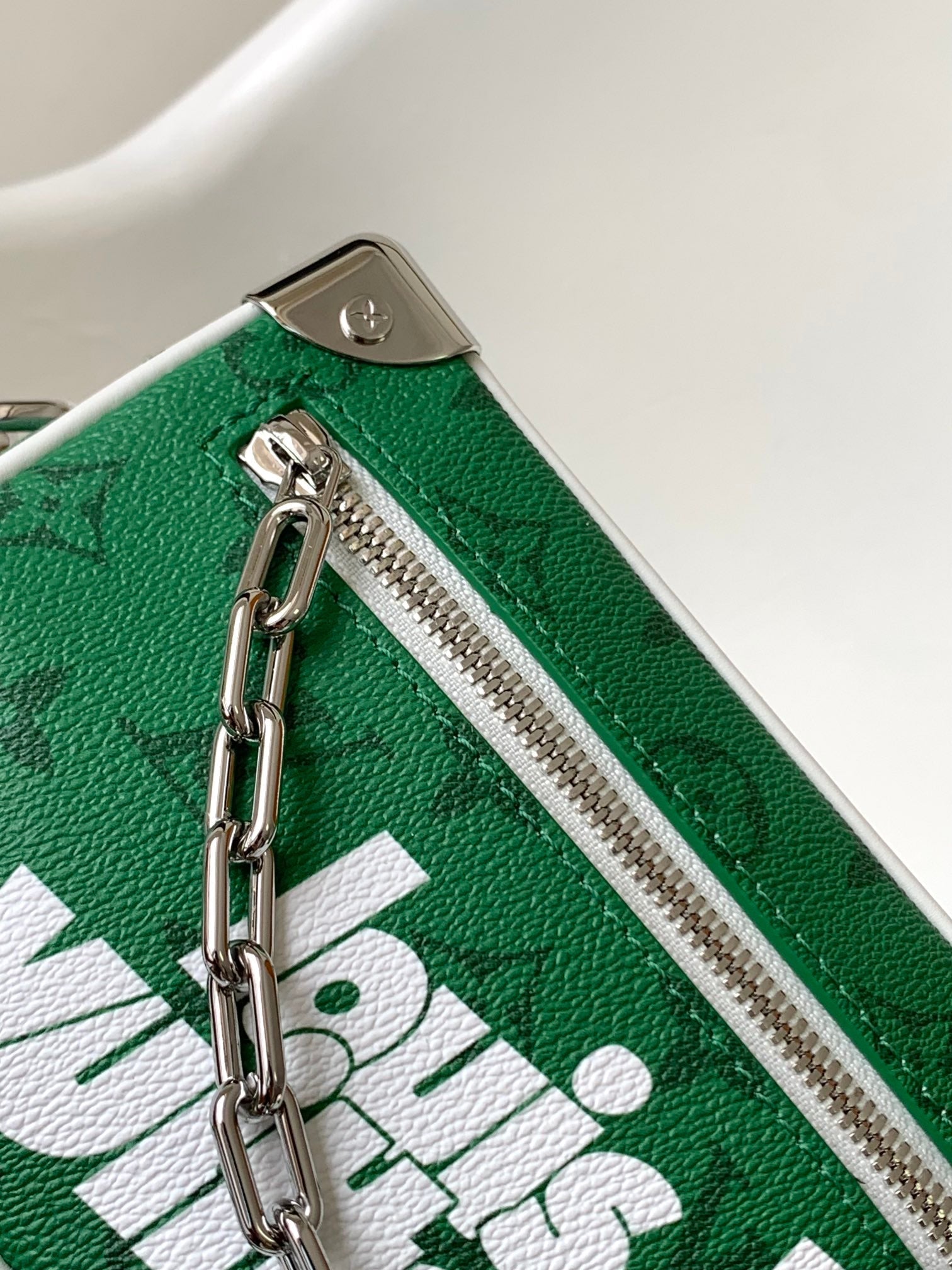 LV 25S MINI SOFT TRUNK BAG 18 IN FOREST GREEN CALFSKIN SILVER HARDWARE