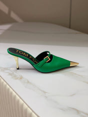 HIGH PUMP MULE 7 CM IN EMERALD GREEN CALFSKIN
