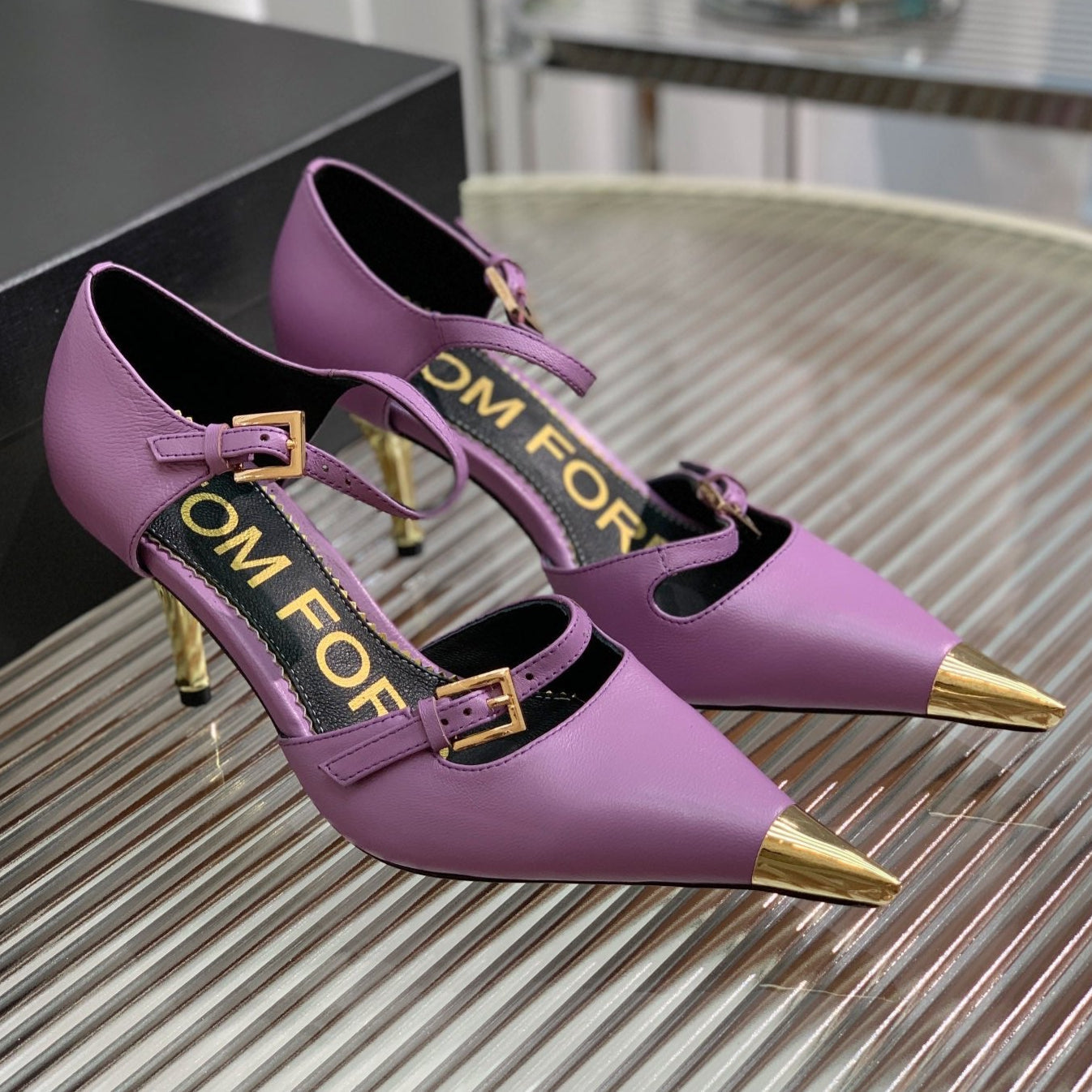 MARY JANE PUMP 7 CM IN IRIS PURPLE CALFSKIN