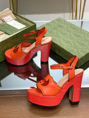 GG 120 INTERLOCKING G SANDAL ORANGE CALFSKIN