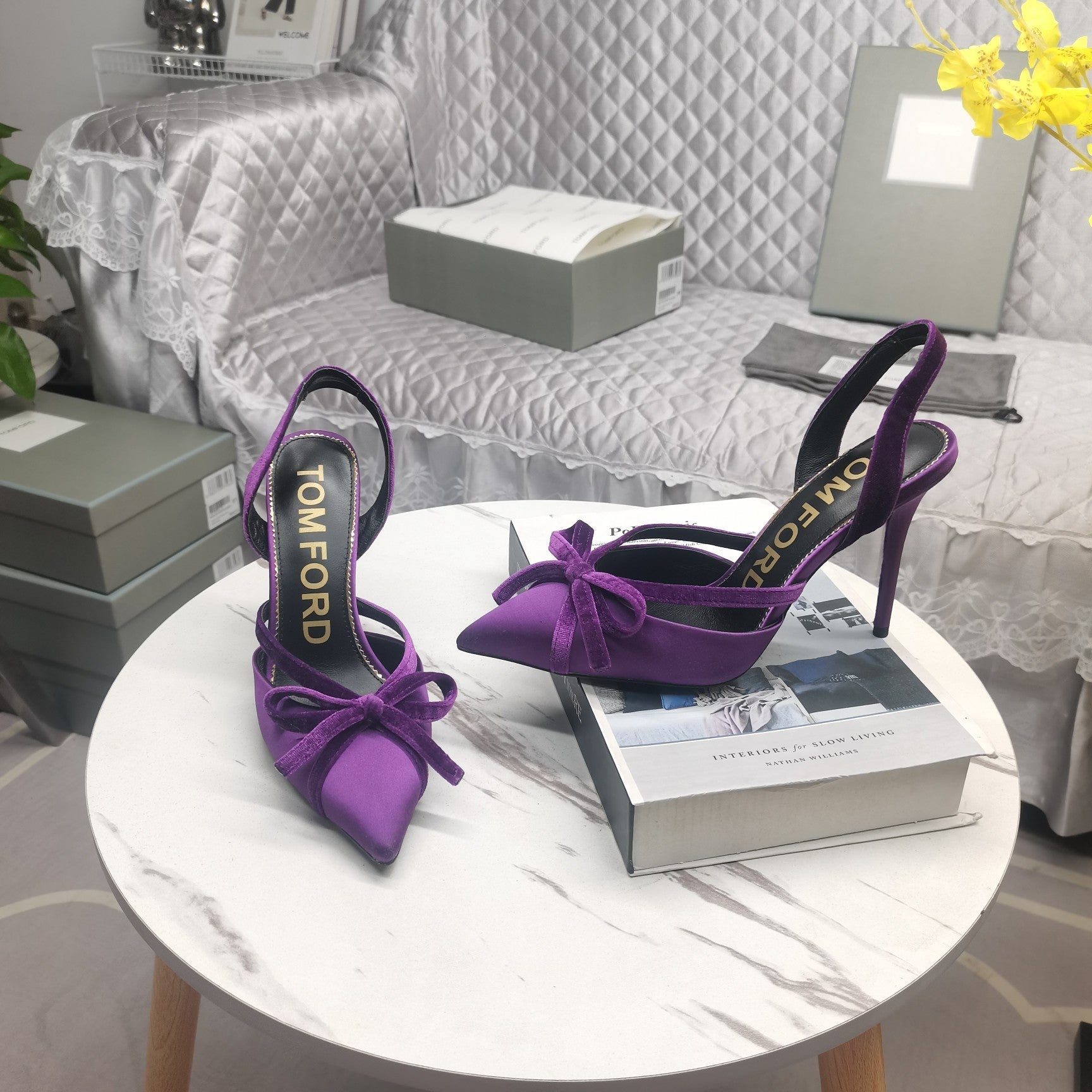 SLINGBACK PUMPS 10 CM IN PALATINATE PURPLE SILK AND SUEDE