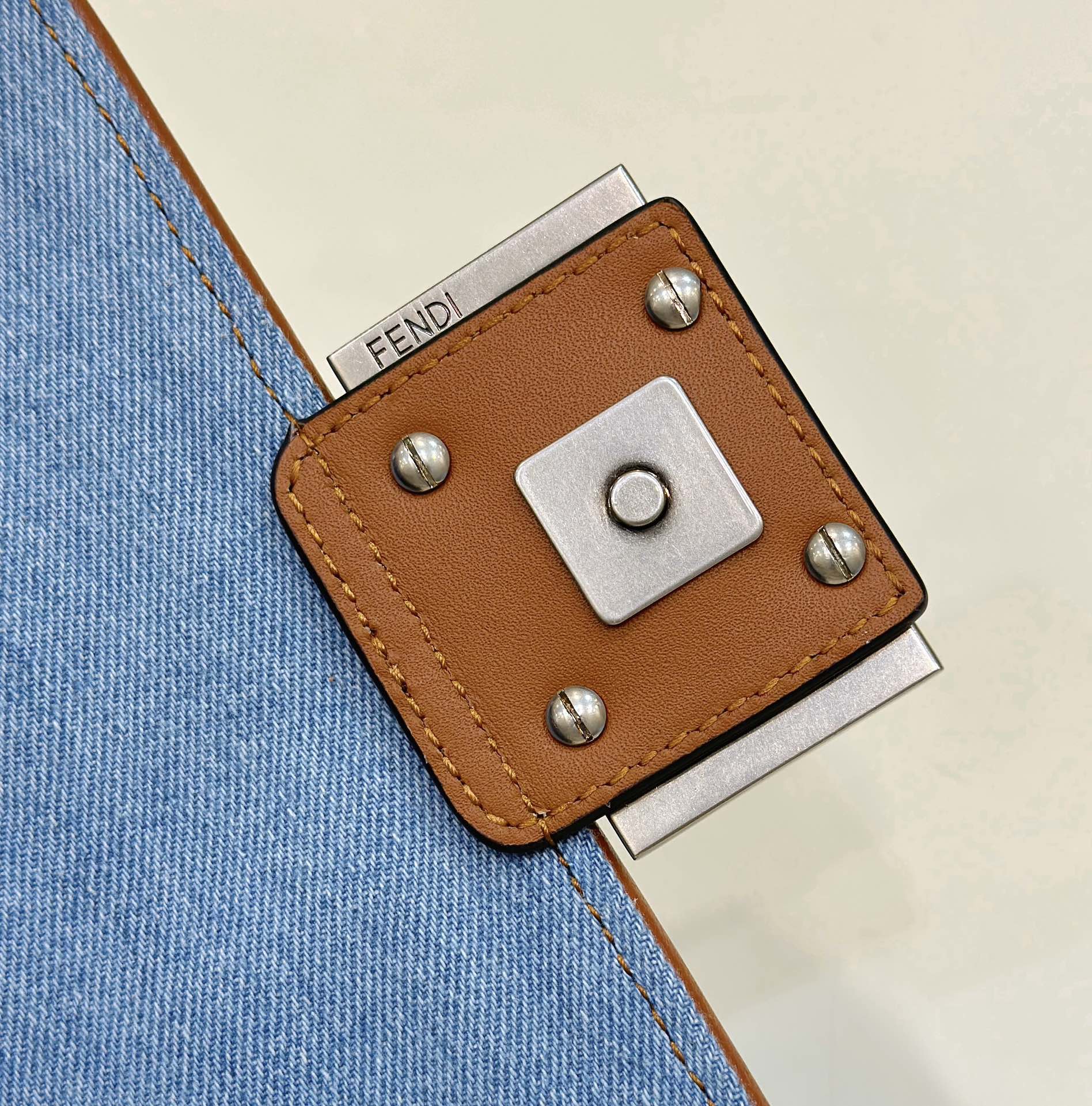 FENDI 19 BAGUETTE BAG IN LIGHT BLUE CANVAS WITH SILVER HARDWARE