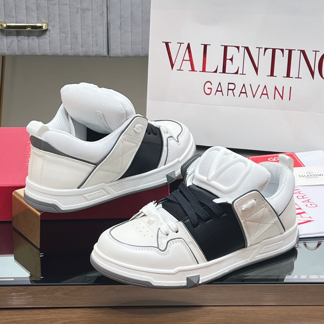 VALENTINO 25S GARAVANI OPEN SKATE SNEAKERS IN WHITE MIX BLACK LAMBSKIN STYLE 9