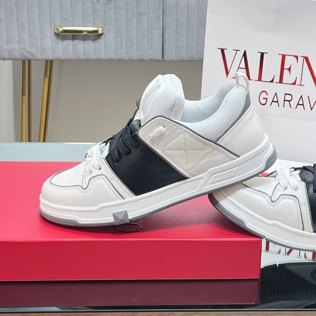 VALENTINO 25S GARAVANI OPEN SKATE SNEAKERS IN WHITE MIX BLACK LAMBSKIN STYLE 9