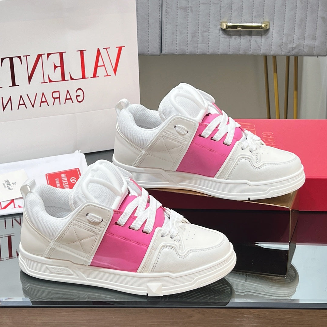 VALENTINO 25S GARAVANI OPEN SKATE SNEAKERS IN WHITE MIX PINK LAMBSKIN STYLE 10