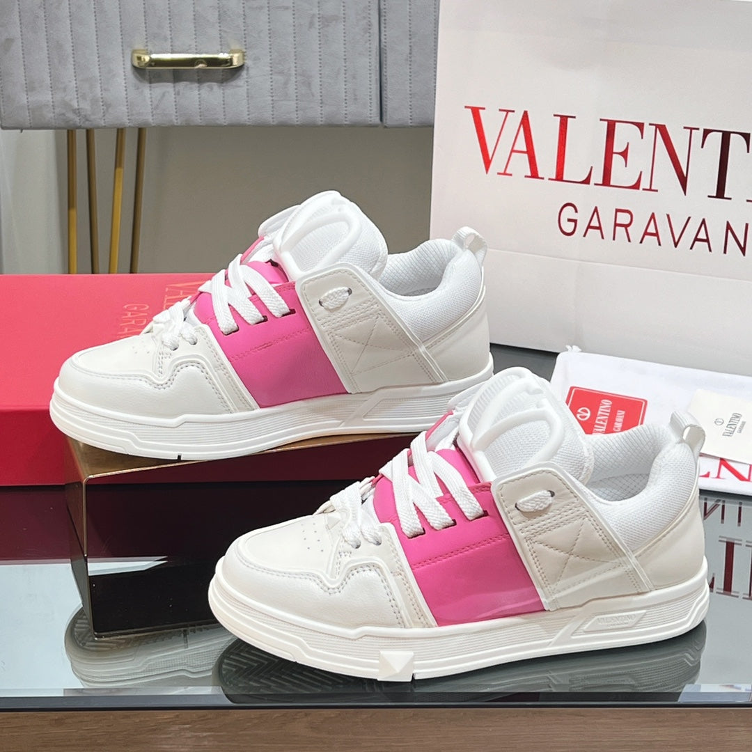 VALENTINO 25S GARAVANI OPEN SKATE SNEAKERS IN WHITE MIX PINK LAMBSKIN STYLE 10