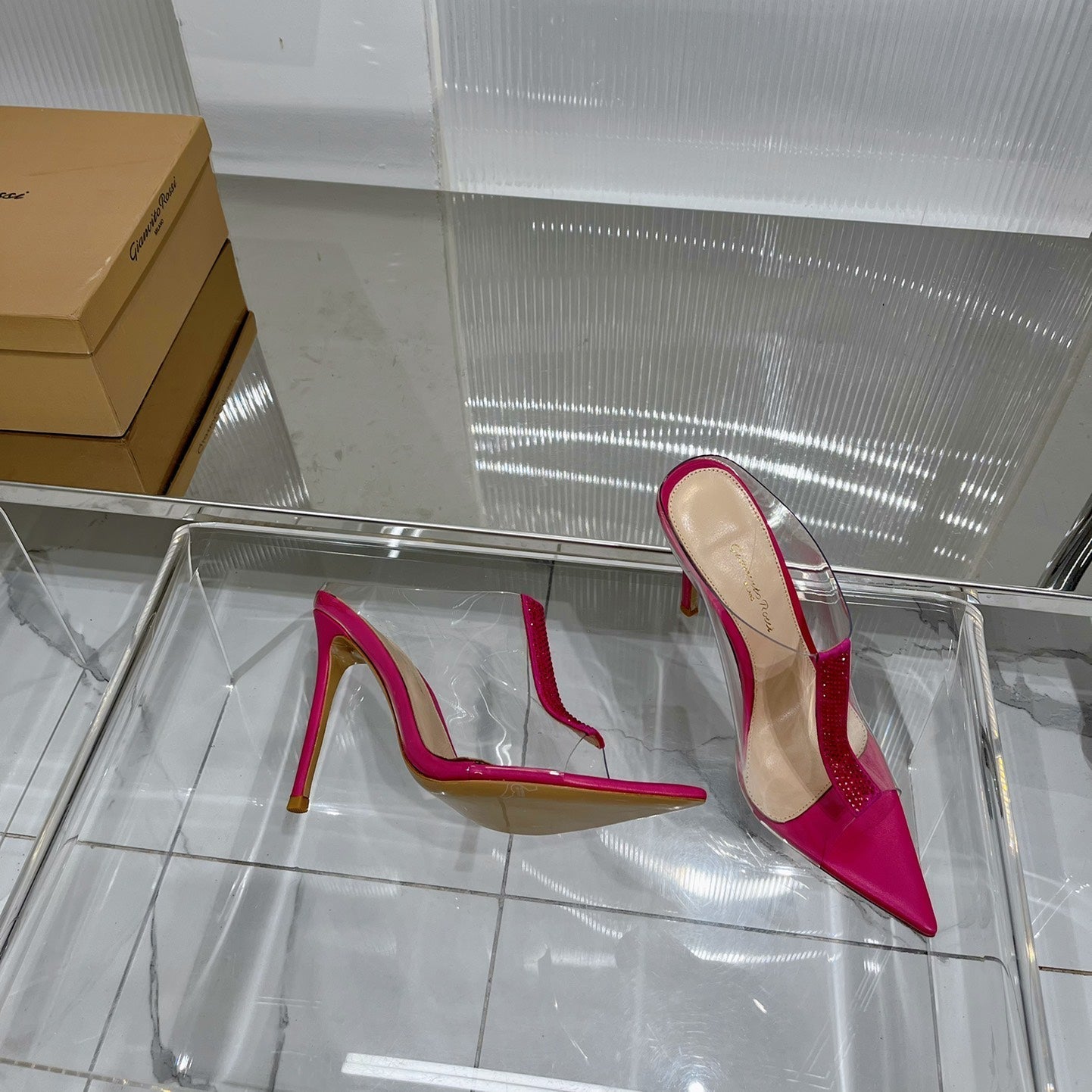 GIANVITO ROSSI 26S HEELED SANDALS 105 MM IN PINK TPU