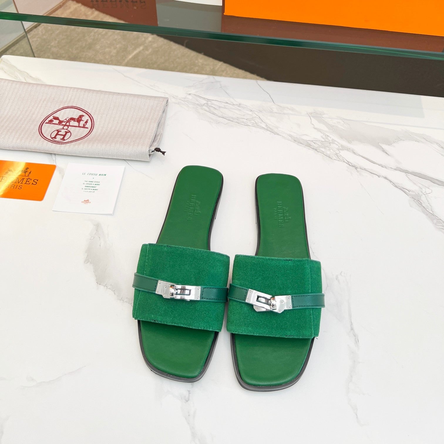 Giulia Sandal Green Suede Green Calfskin
