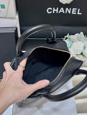 25S CHANEL QUILTED CAVIAR BOWLING BAG 27 IN BLACK CALFSKIN