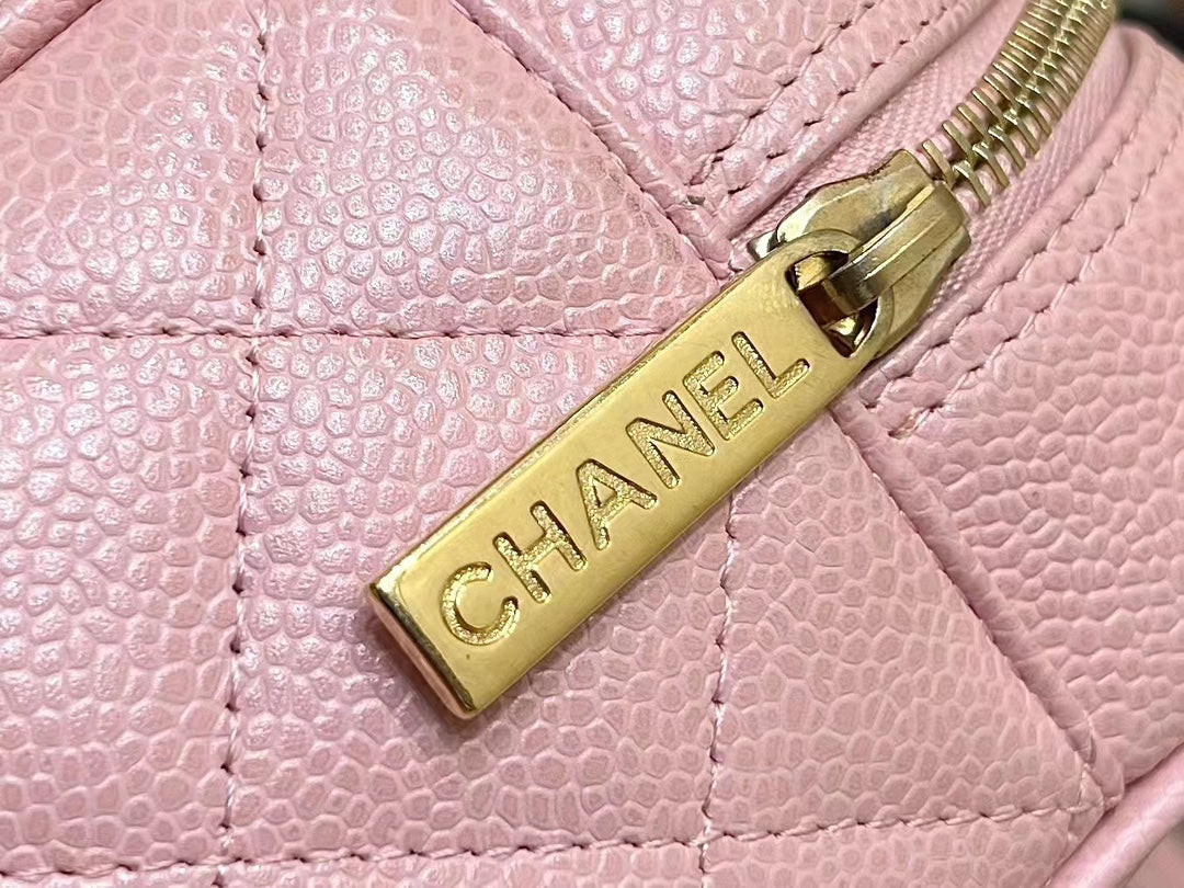25S CHANEL QUILTED CAVIAR BOWLING BAG 27 IN PINK CALFSKIN