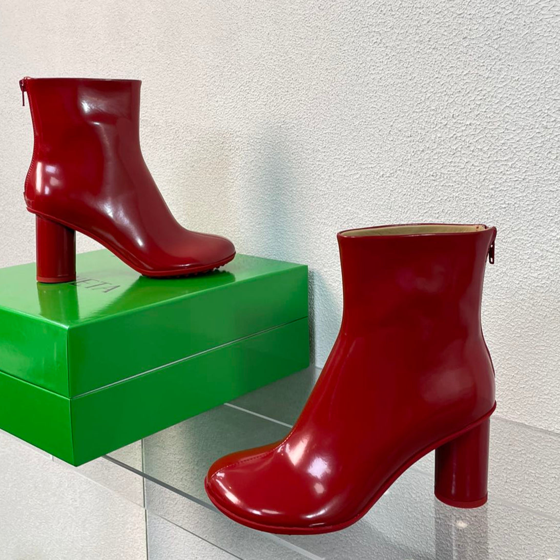 ATOMIC ANKLE BOOT IN RUBY RED CALFSKIN 75 MM